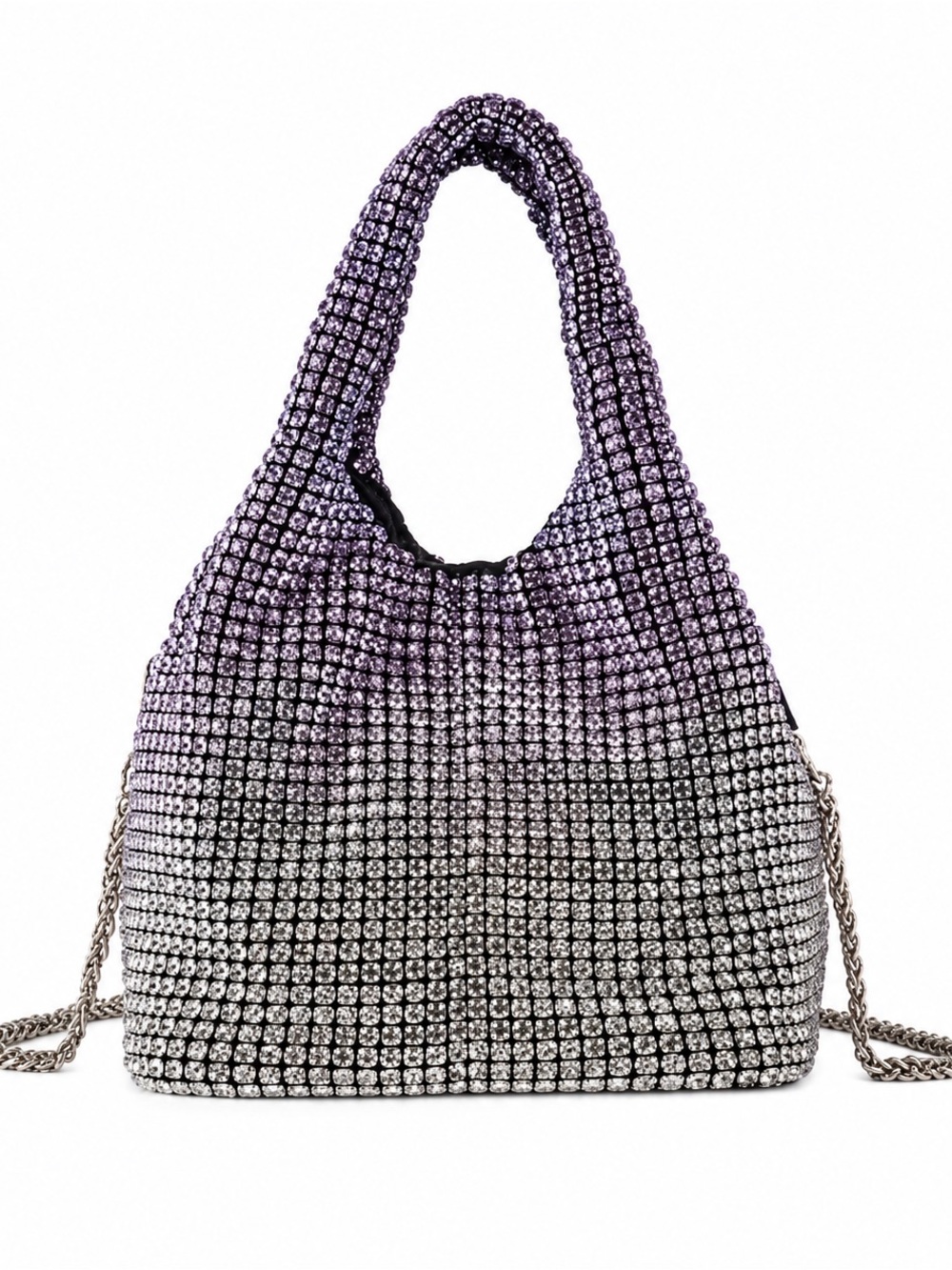 Mini Ombre Purple Crystal Rhinestone Hobo Bag | Sparkly Evening Shoulder Purse